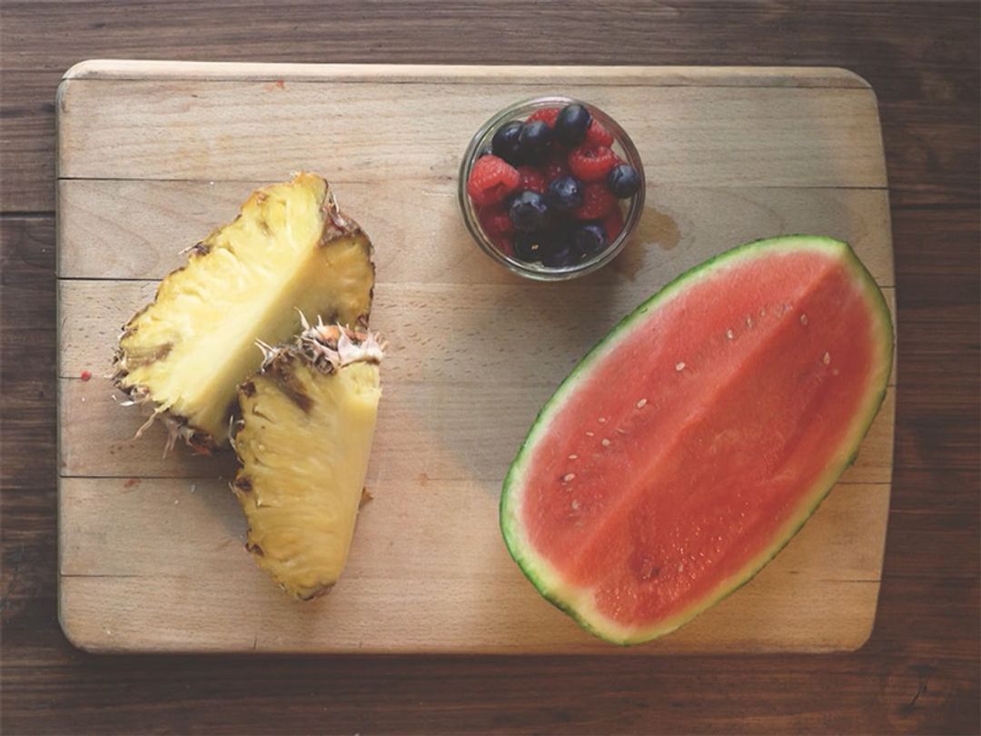 Ingredients for a dog-friendly fruit cocktail.