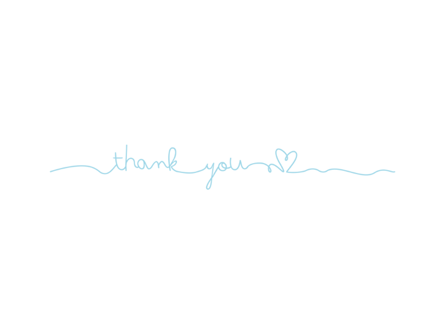 blue squiggly writing which reads "thank you" with a heart at the end