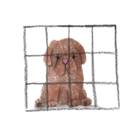 Illustration of a puppy in a cage