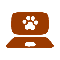 an illustration of a laptop with a paw print in it in a reddy brown colour