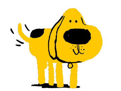 Illustration of a yellow dog with wagging tail