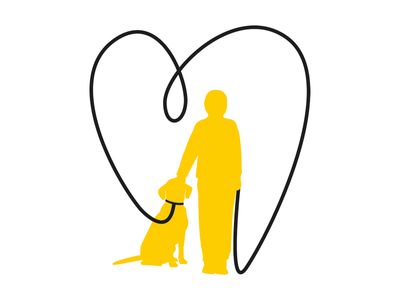 Illustration of a person and dog inside a heart