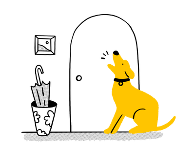 Illustration of dog barking at the door