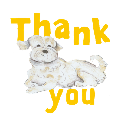 Illustration of Snowy the Bichon Frise saying thank you