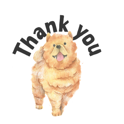 Illustration of Bailey the Chow Chow puppy saying thank you