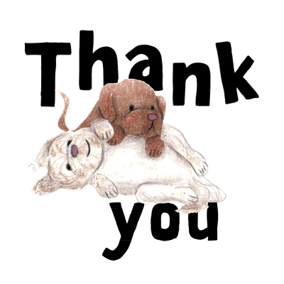 Illustration of puppies playing saying thank you