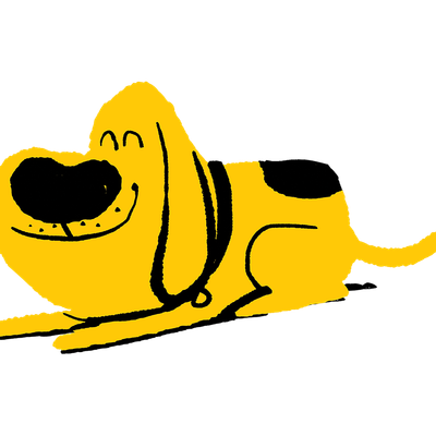 Illustration of a yellow Dogs Trust dog lying down