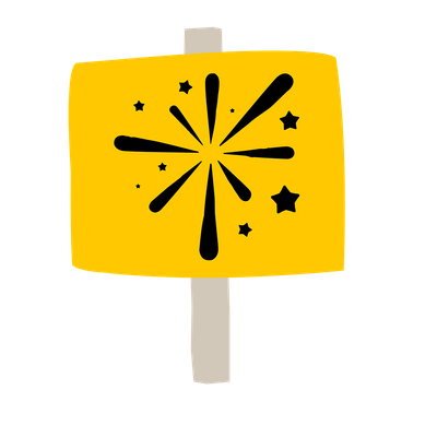 Illustration of a sign depicting fireworks