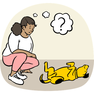 Illustration of owner trying to read dog body language