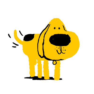Illustration of a yellow beagle dog wagging its tail