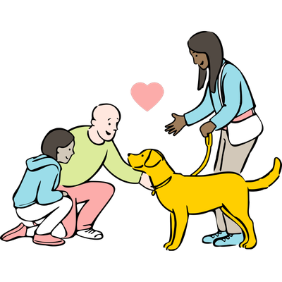 Illustration of a family with their dog