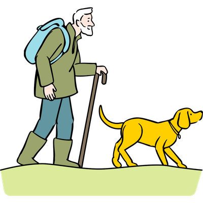 Illustration of dog and owner out on a walk