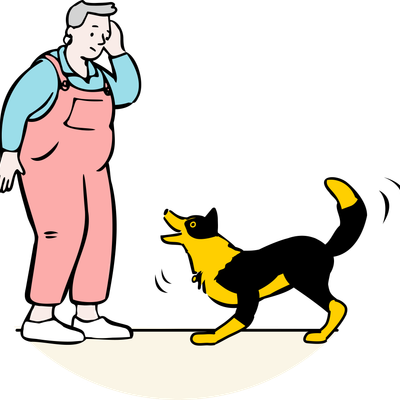 Illustration of dog with struggling owner