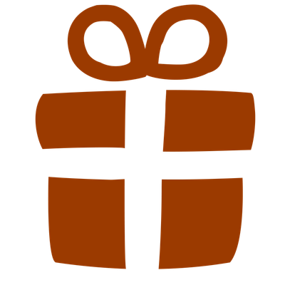 illustration of a christmas present in a reddy brown colour