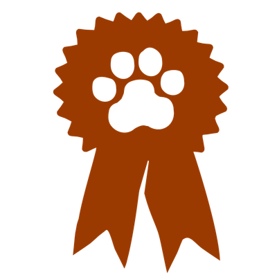 illustration of a rosette with a paw print in it in a reddy brown colour