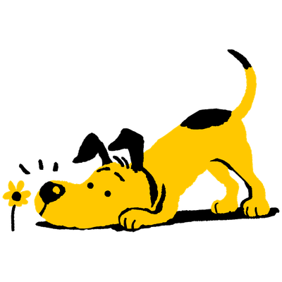 An illustration of Homer bowing and sniffing a flower