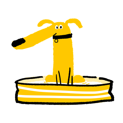 illustration of a yellow large dog in a paddling pool