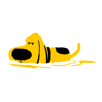 Illustration of a yellow dog swimming in some water