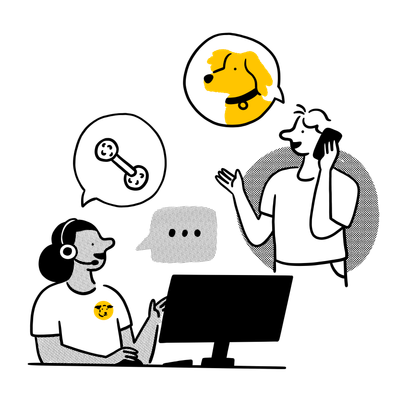 Illustration of a dog owner calling the Dogs Trust behaviour support line