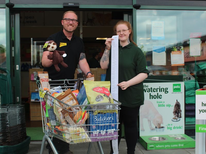 Rascal at pets at home from Evesham, buying pet supplies for their centre dogs. 