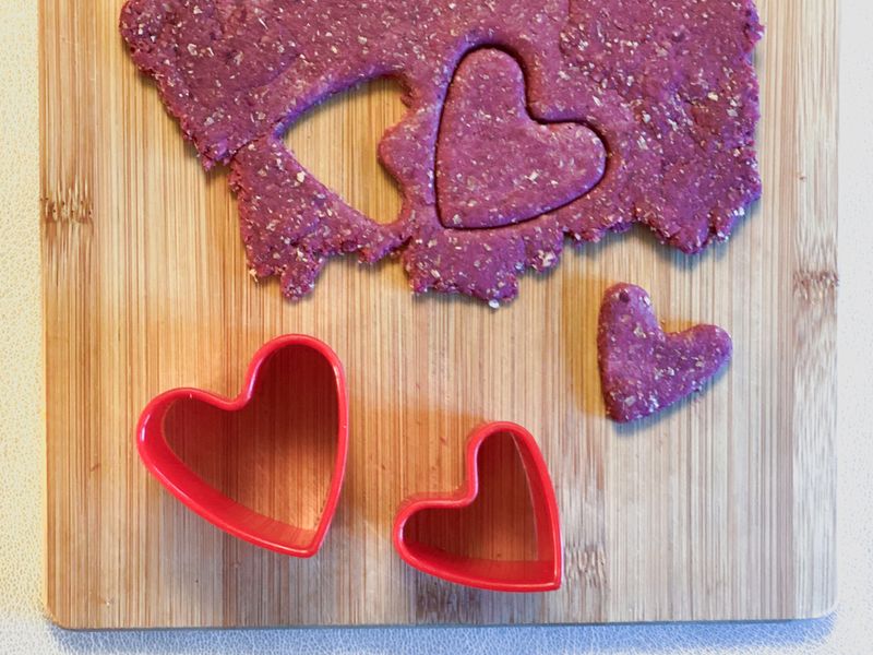 Heart shaped beetroot dog biscuits