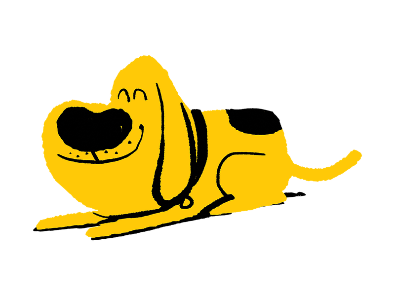 Illustration of a yellow Dogs Trust dog lying down