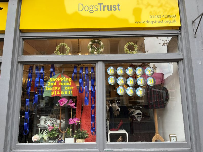 Front of Godalming charity shop window