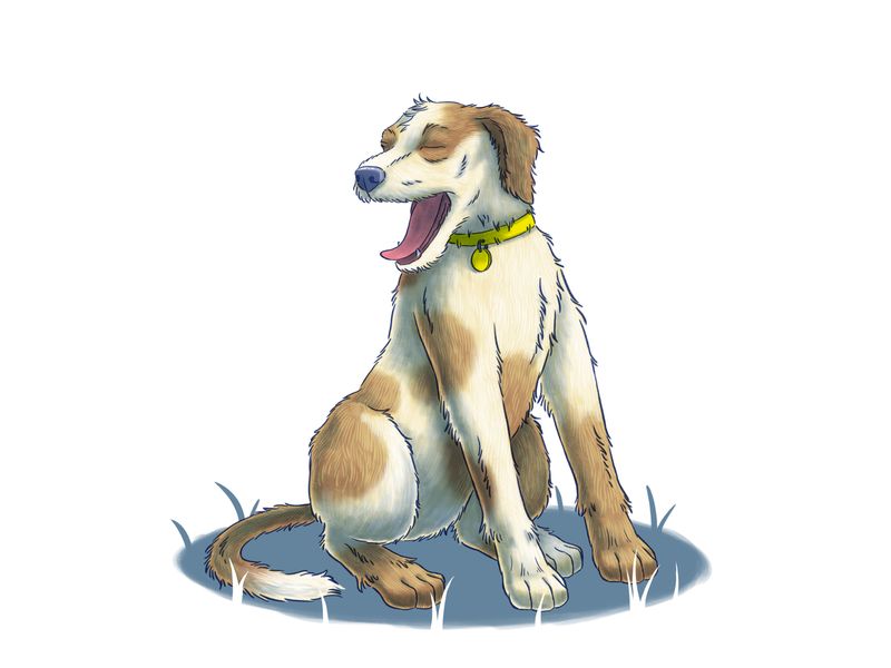 illustration of a dog sitting and yawning looking away with their eyes closed