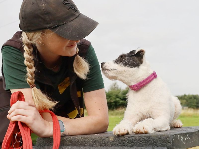 Hettie outdoors with dog at Leeds Rehoming Centre