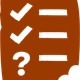 illustration of a checklist with two ticks and a question mark in a reddy brown colour