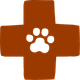 an illustration of a cross with a paw print inside in a reddy brown colour