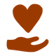 an illustration of a hand and a heart in a reddy brown colour
