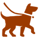 an illustration of a dog walking on lead in a reddy brown colour